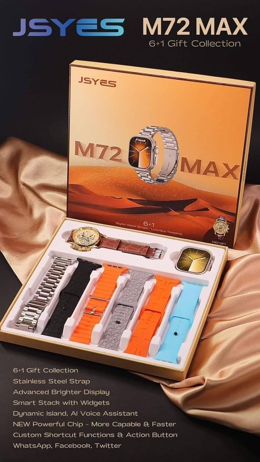 M72 Max Smart Watch Comes with 6 JSYES Classic Watch Bands Gift.